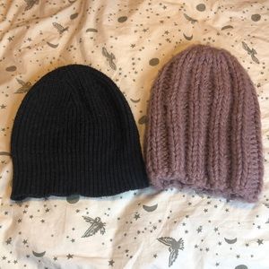 Black and Dark Lavender Knitted Hat Bundle